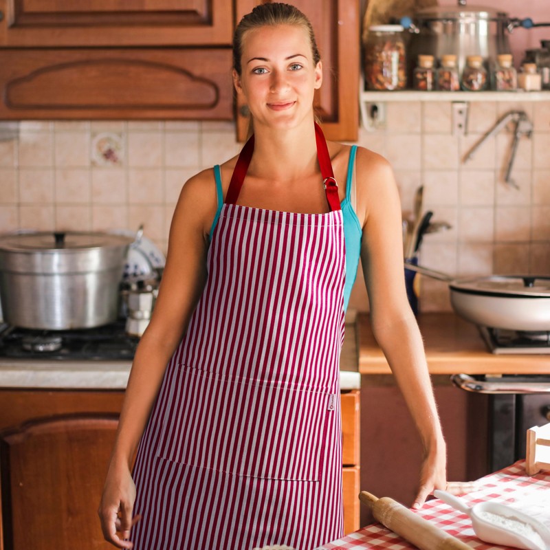 Zihuatailor Striped Apron with Pockets for Women Cooking Apron for
