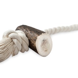 RF - Deer Dog Chew Rope with Deer Antlers, 55-60 cm, Toy, Chew, Natural and Safe Teething Ring, Durable, Deer Antlers and Cotton, Hard Version