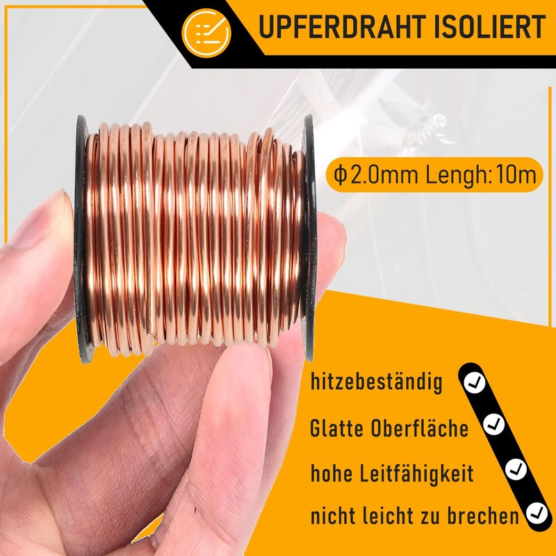 Copper Wire, Diameter 2.0 mm x 10 m, Pure Copper