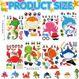 Sinmoe 48 Sheets Ocean Stickers for Kids Make a Face Summer Sea Animals Stickers Under The Sea Beach Party Favors Decorations for Kid Student Teacher Classroom Birthday Activities Back to School Gifts