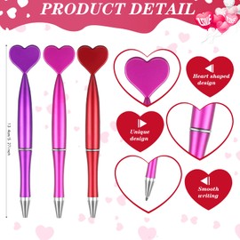 48 Pieces Heart Shaped Valentine's Day Pens Heart Ballpoint Pens Spin Heart Office Pens 1 mm Black Gel Ink Rollerball Kids Party Favor Pens for School Supply (Red, Pink, Purple, Classic Style)