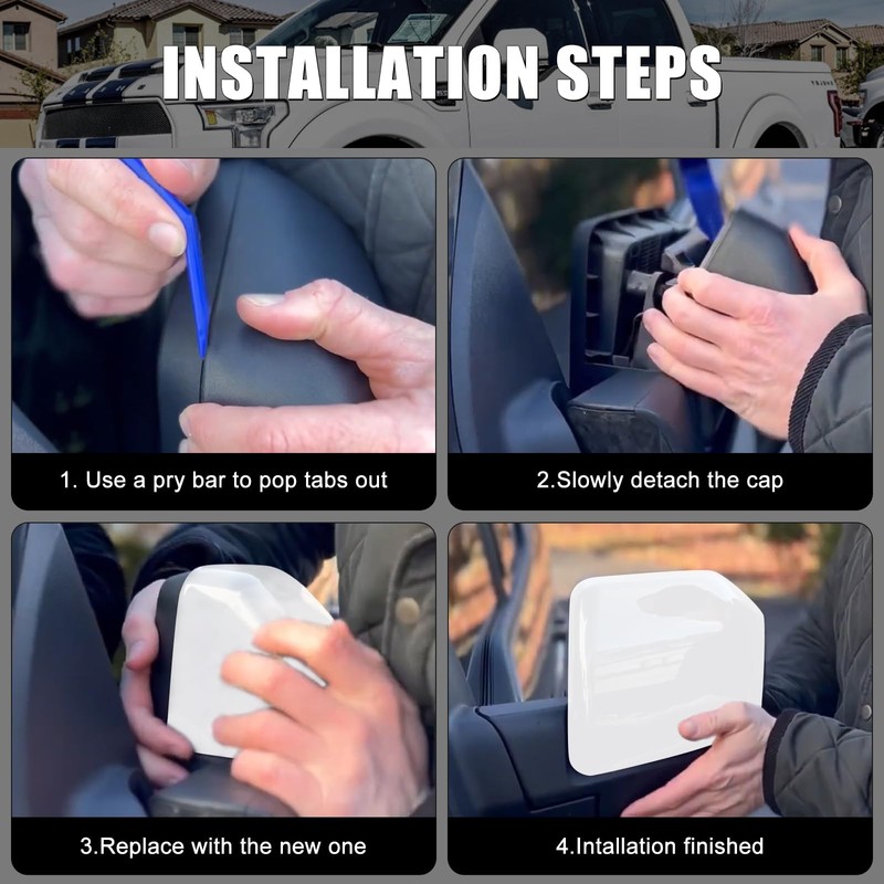White Direct Replacement Side Mirror Covers Caps for 2015-2020 Ford