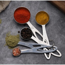 5-Piece Measuring Spoon Set, Stainless Steel, Dosing Spoon with Measuring Ruler for Baking Measurements, Drying Aid for Cooking and Baking, Coffee Measurement, Compact and Space-Saving Measuring Cup