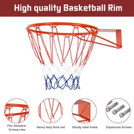 GYMAX Basketball Rim, 18" Wall Door Mounted Basketball Rim Goal Net Basketball Hoop, for Indoor Outdoor