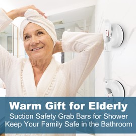 Daren Medical Shower Handle Upgraded 17 inch Grab Bar for Bathtub,Shower Handles with Strong Suction Cup Grab Bar,Bathroom Safety for Handicap Elderly Seniors and Disabled，White