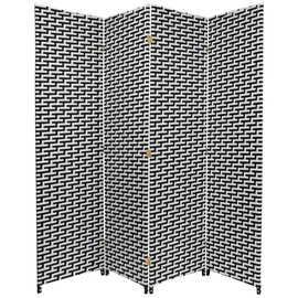 Oriental Furniture 6 ft. Tall Woven Fiber Room Divider - Black/White - 4 Panel