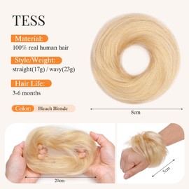 Human Hair Messy Bun Hair Piece,TESS Hair Buns for Women,100% Real Hair Bun Wig,Invisible hair buns hair piece,613 Bleach Blonde 18g/piece