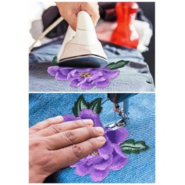 Mini Skater Peony Floral Embroidered Iron On/Sew On Patches Flower Repair Decorative Patch Applique for Clothes Denim Jackets T-Shirt Dress Backpacks Jeans Hats DIY Accessory,4PCS (Purple)