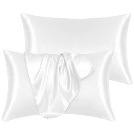 Yorkshire Bedding Satin Pillow Cases 2 Pack – Luxurious White Pillowcases For Hair and Skin Standard Size with Envelope Closure Hypoallergenic 50 x 75 cm
