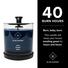 Blind Barber Tompkins Scented Candle - Long Lasting Soy Wax Man Candle in Barber Style Glass Jar with Notes of Leather, Smoke & Lavender - 40 Hour Burn Time (6.2 Ounce)