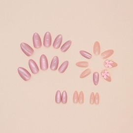 Uas postizas cortas en forma de almendra, rosa, con joya de corazn 3D y lazo blanco, como regalo de San Valentn para mujeres y nias, 24pcs (Melocotn Rosa 3, 24pcs)