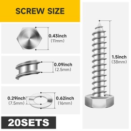 (20Sets) 1/4" x 2" Hex Head Lag Bolts, Heavy Duty Lag Screws with Washers, 304 Stainless Steel Bolts 18-8, Lag Screws Wood Screws, Partial Thread Bright Finish, 1/4 Bolt by Mywish
