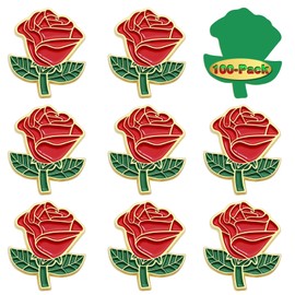 100 Pcs Red Rose Flower Enamel Lapel Pin 1.2“,Brooch Badge For Men Women Clothes Bags Hats