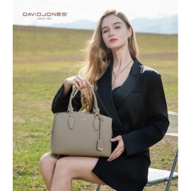 David Jones - Women's handbag - PU leather tote bag with shoulder strap - several compartments 3 pockets - city tote work elegant classic chic fashion, Black, One Size