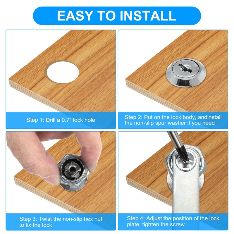 PATIKIL 1/8 Inch Cabinet Locks with Keys, 20 Pack Zinc