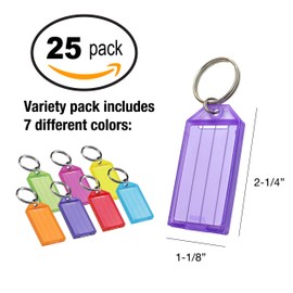 Lucky Line Key Tag with Flap, Split Ring & Paper Insert for Labeling, Key Organization & Identification, Assorted Colors, 25 Pack (6050025)