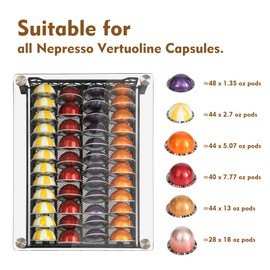 RECAPS Crystal Tempered Glass Coffee Pod Drawer Organizer Compatible with Nespresso Vertuo, Hold up to 50 Small or 40 Big Vertuo Pods or 26 K-cup Pod,Sliding K Cup Drawer for Countertop