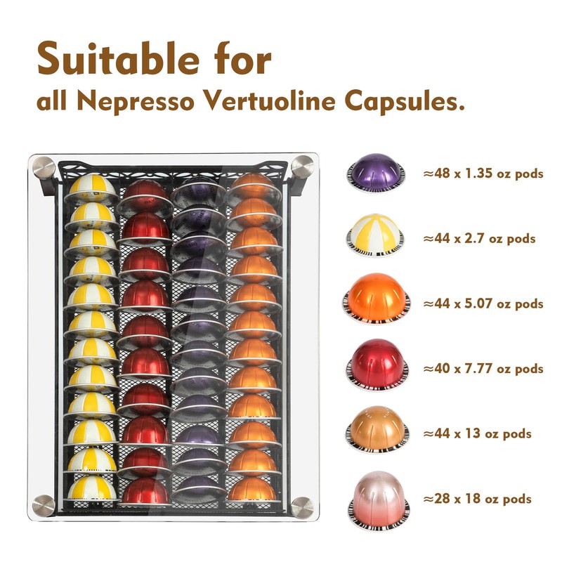 RECAPS Crystal Tempered Glass Coffee Pod Drawer Organizer Compatible with