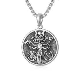 Seiyang Hecate Goddess Necklace, Sterling Silver Wheel of Hecate Goddess Symbol Pendant, Pagan Wiccan Magic Amulet Oxidation Jewelry (Hecate Goddess)