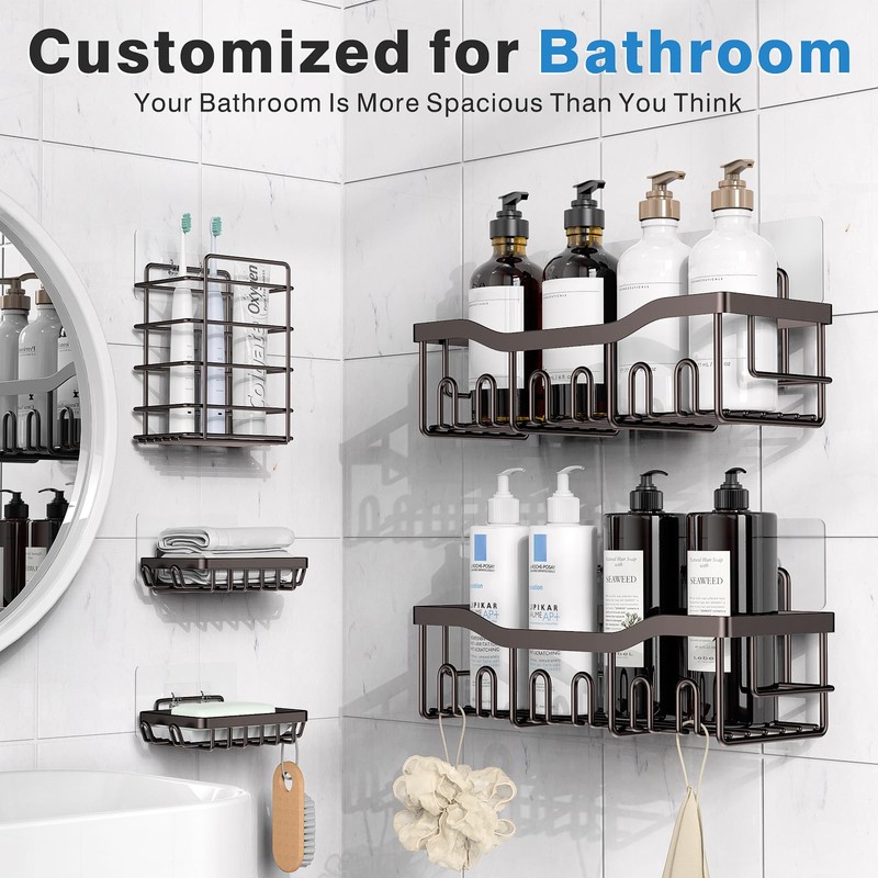 EUDELE 5-Pack Rustproof Stainless Steel Shower Caddy – No Drill