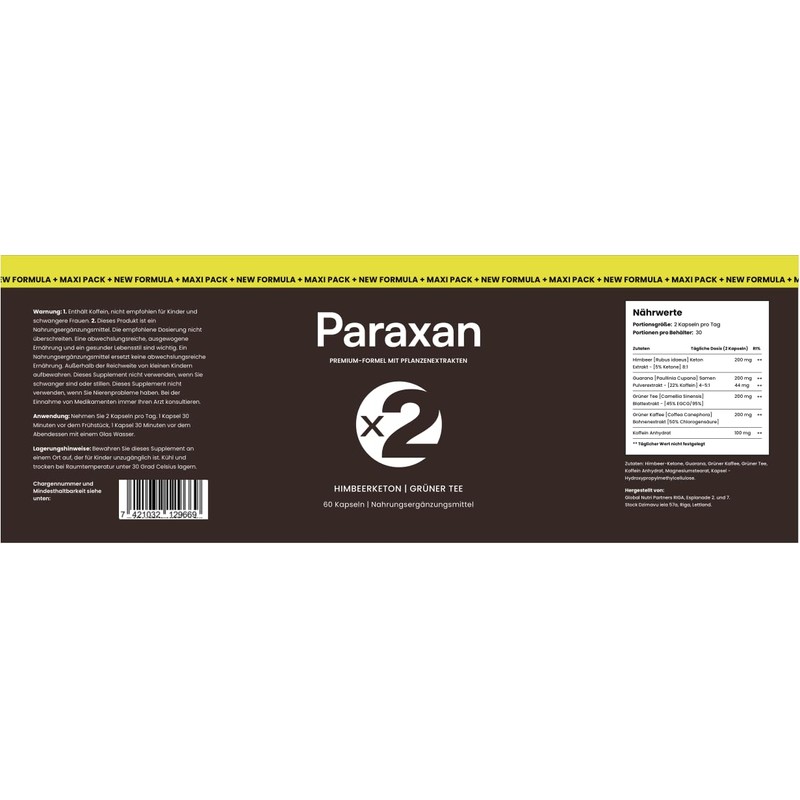 Paraxan Nahrungsergänzungsmittel Mit Grüner Kaffee-Extrakt und Grüner Tee, 450mg