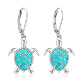 LOOVE Turquoise Turtle Earrings for Women Sterling Silver Sea Turtle Earrings Sea Animal Earrings Turquoise Leverback Earrings Turquoise Jewelry