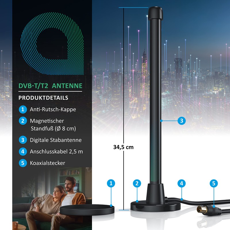 CSL - DVB-T2 Digital Rod Antenna with Stable Magnetic Base