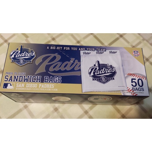 San Diego Padres 50 Sandwich Bags Baseball  6 1/2 in  x 5 7/8 in Press to Close