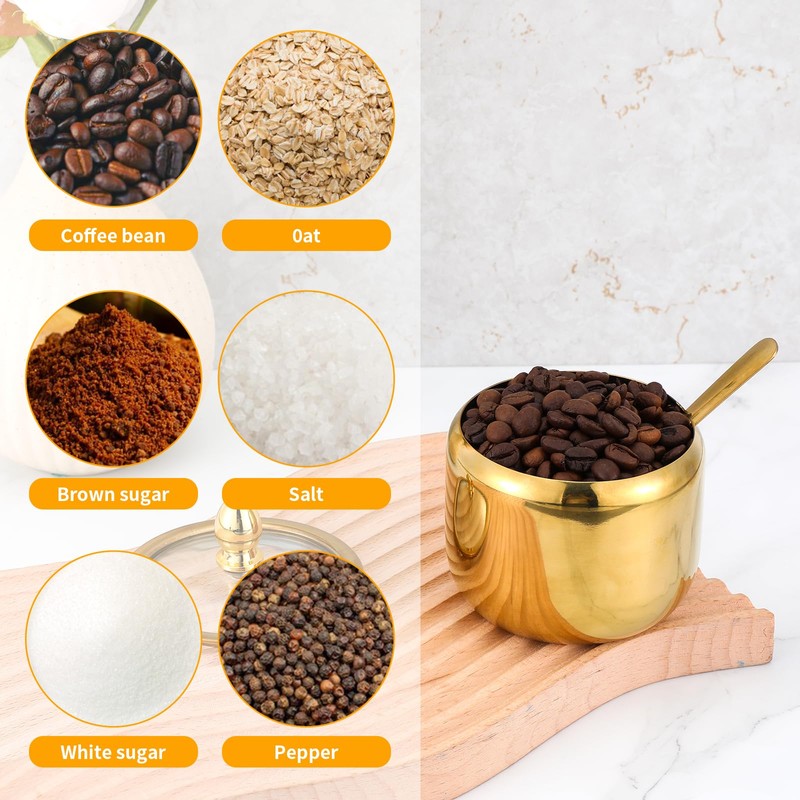 mekueeex 3pcs Sugar Container with Glass Lid and Spoon -