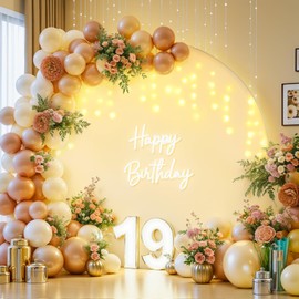 7.2 ft Ivory Round Backdrop Cover with Lights Circle Wedding Arch Backdrop Cover with Fairy Lights for Bridal Shower Ceremony Birthday Baby Shower Photography Photo Shoot Background Decorations