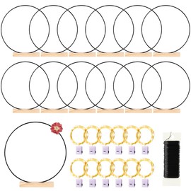 12 Pack Floral Hoop with Stand and LED Fairy Lights 14 inch Metal Rings for DIY Centerpiece Table Decorations Crafts Macrame Rings Hoop Wreath Dream Catcher Rings Wedding Christmas Wreaths, Black