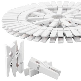 GZXUNFA (Pack of 100) Mini Colored Wooden Clothespins (White About 1.38" Long with 82 Feet of White Jute Rope