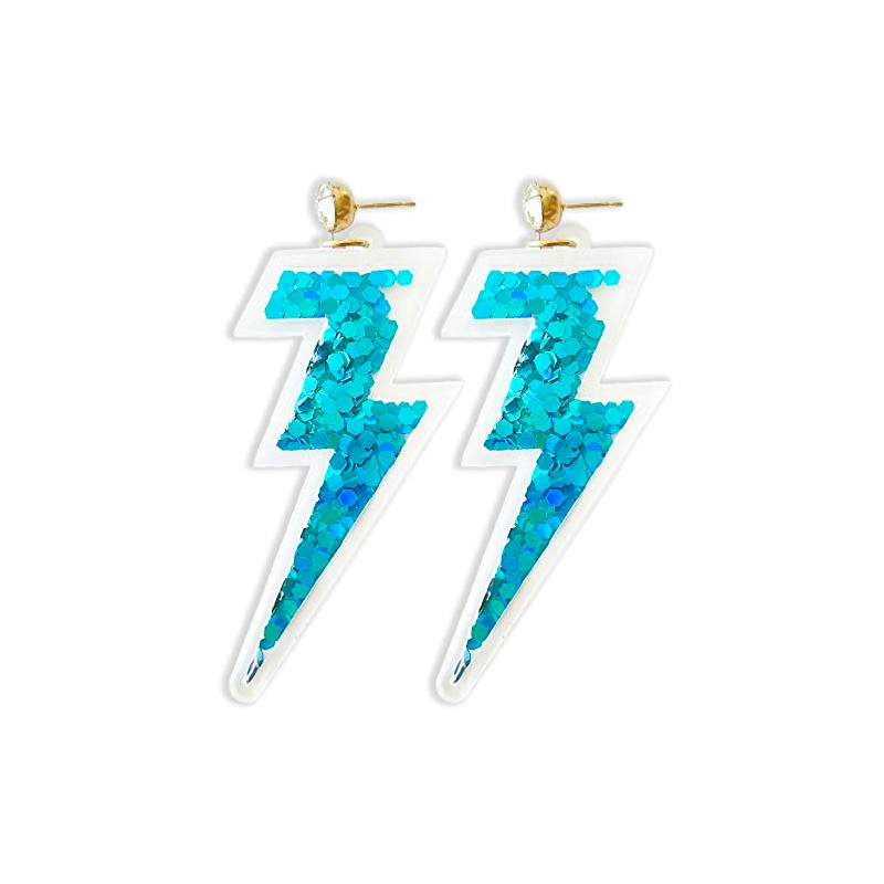 Lightning Bolt Earrings w/Glitter Sparkle Sequins Inside (Light Blue)
