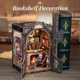 CUTEBEE Book Nook Kit - DIY Dollhouse Miniature House Kit for Adults, Teens and Beginners, Tiny House Booknook Bookshelf Decor 3D Wooden Puzzle, Gifts for Family, Friends (Count Cat's Study)
