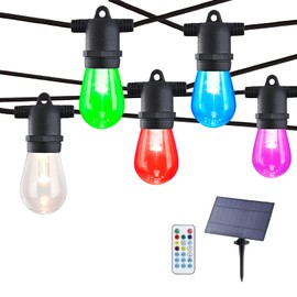 IPStank 48FT Solar-Powered RGB Outdoor String Lights – Dimmable Waterproof Patio Lights with Remote Control for Garden, Backyard, and Deck