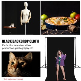 BOLLUMA 3x6m Black Screen Background Photography Backdrop, 100% Cotton Muslin Machine Washable Collapsible Backdrop for Studio Product Portrait Shooting, Live Streaming, Zoom Meeting