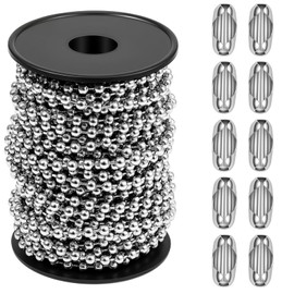 50 Feet Stainless Steel Ball Bead Chain #10/4.5mm Beaded Chain with Spool & 10pcs Matching Connectors Ball Chain for Roller Shades, Dog Tag, Bracelets, Necklace, Keychain, Jewelry & DIY Crafts