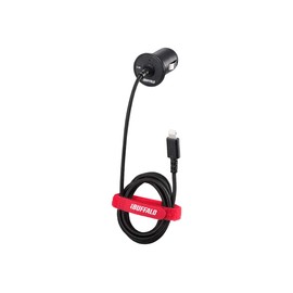 バッファロー iBUFFALO カーチャージャー 2.4A Lightningケーブル1m 急速充電 高耐久ファブリックケーブル BSMPS2404LC1BK