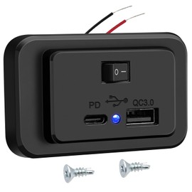 Hoembpn Dual USB C Car Charger Socket PD2.0+QC3.0 with On/Off Power Switch, DC12V-26V Adaptor USB Fast Charge Socket Panel with LED for Boat SUV Caravan RV Truck Marine