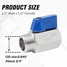 Hoypeyfiy 2Pcs Stainless Steel Mini Ball Valve 1/2" NPT Female X Male Thread Shut-Off Valve (1/2 Inch)