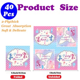 40Pcs Mermaid Party Paper Napkins Disposable Dessert Napkins for Girl’s Birthday Baby Shower Wedding Hawaii Ocean Under the Sea Cocktail Party Paper Dinnerware Set 6.5in