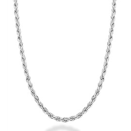 Miabella Solid 925 Sterling Silver Italian 2mm, 3mm Diamond-Cut Braided Rope Chain Necklace for Men Women Made in Italy (2mm, Length 18 Inches)