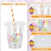 FYSUIMU 60Pcs Easter Plastic Cups with Lids and Straws Colorful