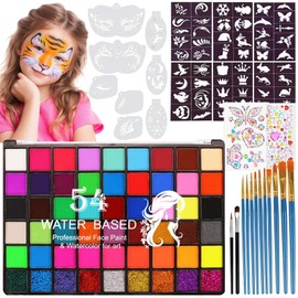 54 Color Face Painting Kit for Kids, Non Toxic Water Activated Face Paint kit Professional Palette with Multiple Facepaint Makeup Tools for Halloween, Carnival, Party, Creative Activities