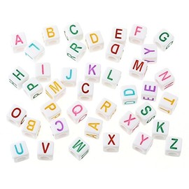 SiAura Material Acrylic Beads 7 x 7 mm with 3.8 mm Hole Square Letters Mix White Colourful for Crafts and Threading, Pack of 300