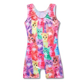 Maillots para niñas, gimnasia, para niños, ciclismo, sirena, unicornio, ropa de danza atlética, brillante, color azul arcoíris, rosa, Colorful Cat, 3-4 Años