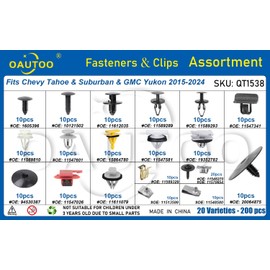 OAUTOO 200pcs fits Chevy Tahoe & Suburban GMC Yukon 2015-2024 Auto Body Interior and Exterior Retainer Fastener Clip Assortment