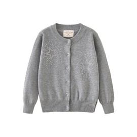 Rolanko Girls Cardigans, Cotton Long Sleeve Button Down Basic Schoolwear, Crew Neck Knit Sweater, Grey, Size:120