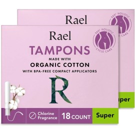 Rael Super Compact Tampons made with Organic Cotton, BPA-Free (36 Count, Super)