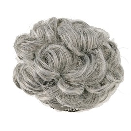 Chignon Wig Barrette with Net Cover for Bun Volume, 80% Gray Hair